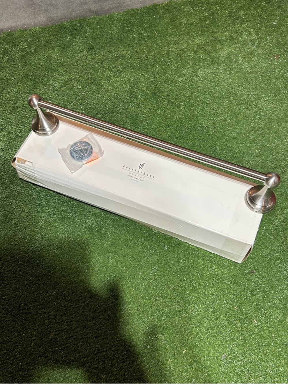 (NEW) Pottery Barn Satin Nickel Towel Bar and Toilet Paper Holder Bundle Set